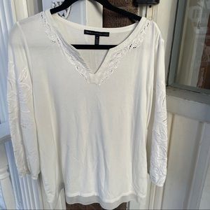 WHBM White VNeck Embroidered Blouse
